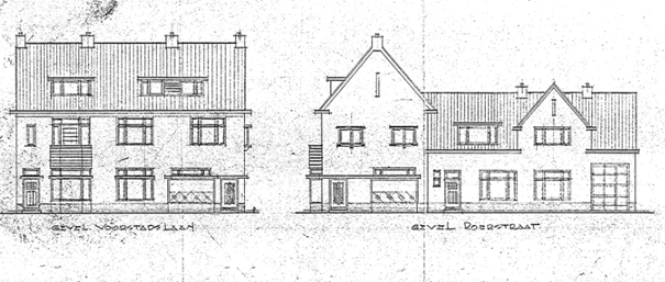 Bouwetekening voor de Voorstadslaan, hoek Roerstraat meubel- en manufacturenmagazijn van den heer J.A. Willems, architect van Eldik