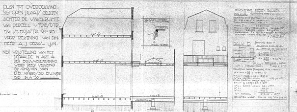 Winkelhuis A.J. Derks-Lijn Plan tot overdekking van de open plaats gelegen achter de winkelruimte v. Trieststraat Hoek Stijn Buysstraat 21-23 Detail D12.396378, architect Zwanikken