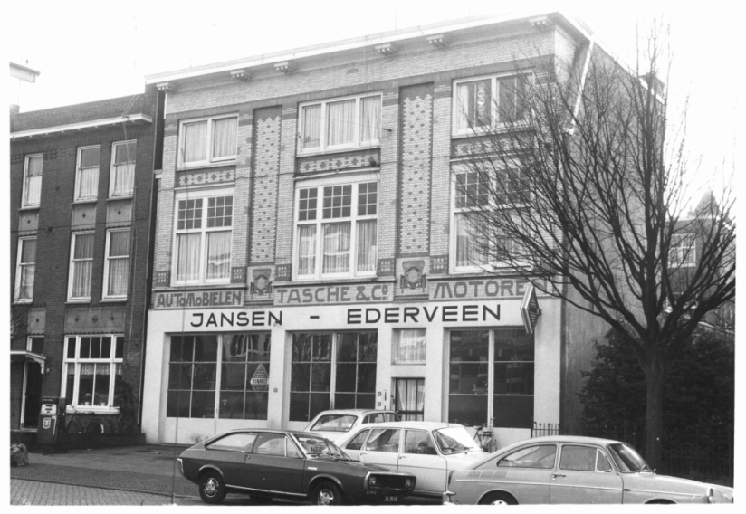 Garage Jansen Ederveen : Pand ontworpen als garage in 1907 door Willem Hoffmann i.o.v. de Firma Tasche & Co. Automobielen en Motoren., 1972, (Evert F. van der Grinten via RAN F78567)