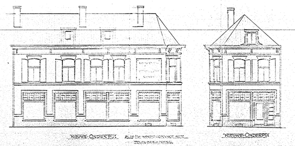 Plan tot het bouwen van een onderpui aan het perceel van Welderenstraat hoek Arksteestraat No… voor rekening van den weledelgeb. Heer H.H. de Haan te Nijmegen, Nieuwe situatie, tekening dd 15-2-1928 (Detail D12.393486), architect Willem Hoffmann
