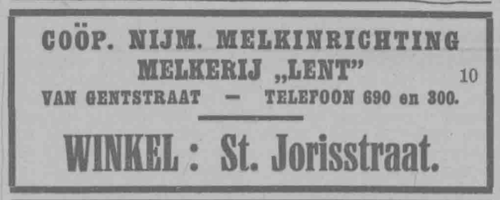 Advertentie Melkerij Lent PGNC 29/6/1927