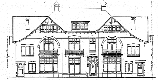 Ontwerp van Drie Woonhuizen, aan de St. Annastraat Gem. Hatert, Kad. Sectie C 1227 en 1128, Detail D12.380141 Gebroeders Haspels Nijmegen