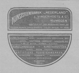 Advertentie PGNC Kunststeenfabriek Nederland J. Vingerhoets & co Nijmegen
