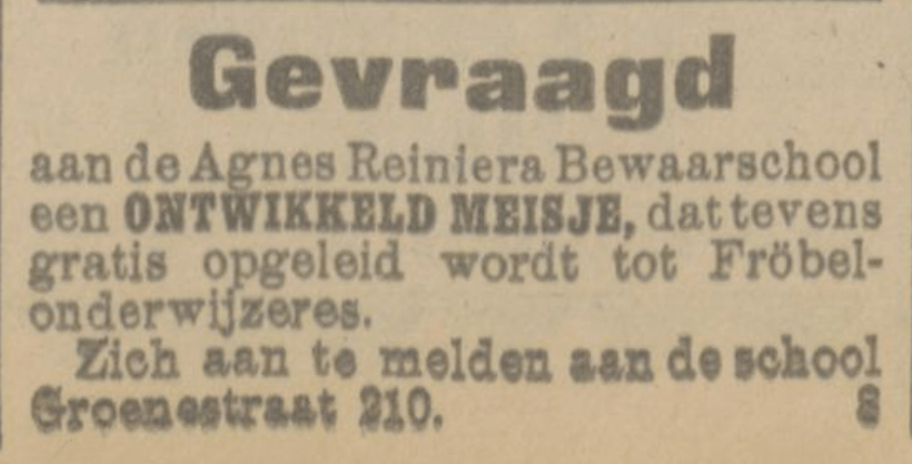Personeelsadvertentie: Gevraagd een ontwikkelde meisje (PGNC,16-2-1924) 