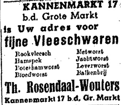 Advertentie Rosendaal-Wouters op Kannenmarkt (De Gelderlander 21/12/1944)