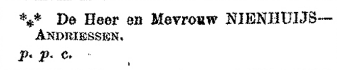PGNC 12/4/1905 advertentie vertrek Nienhuijs en Andriessen (p.p.c. (pour prendre congé): om afscheid te nemen)