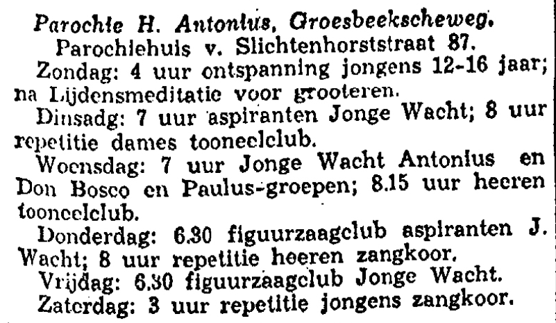 Agenda Parochiehuis H. Antonius (De Gelderlander 28/3/1936)