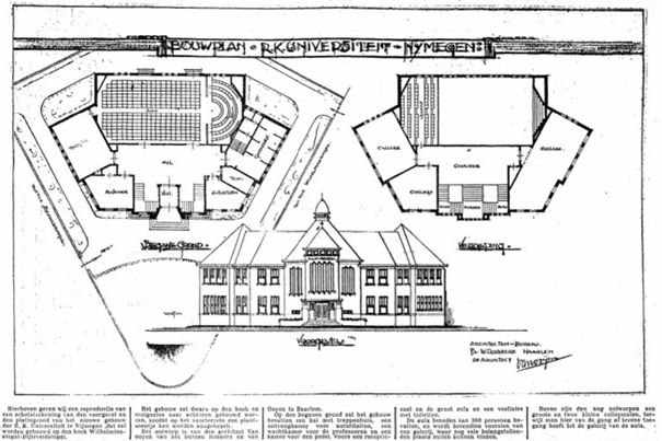 Bouwtekening aula universiteit (De Gelderlander 5/7/1930) architet van Ooijen