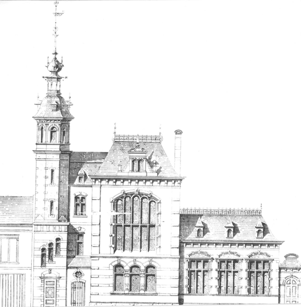 Bouwtekening van de uitbreiding van het Stadhuis in de Lange Nieuwstraat, ontworpen door stadsarchitect Ir. Jan Jacob Weve, bouwtekening 1889 (RAN)