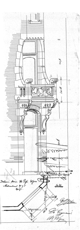 Bouwtekening D12.378430 Bouwen cafe (dossier 31-8-1902) Molenstraat 93 95 79 huidig de Tempelier architect Buskens