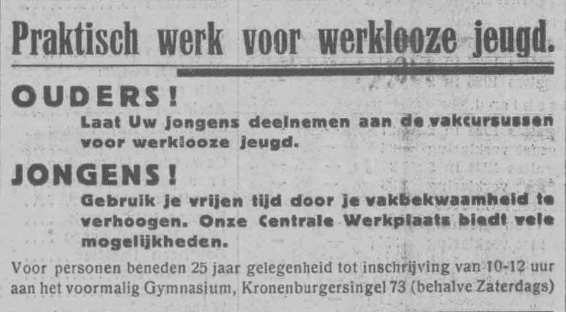 Praktisch Werk voor Werklooze Jeugd, Kronenburgersingel 73 (PGNC 4-3-1935)