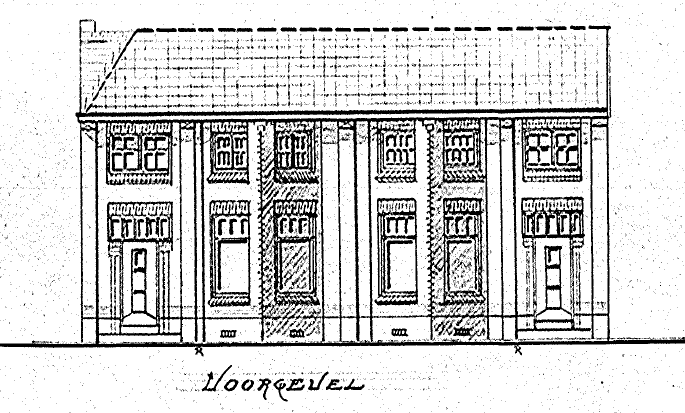 Plan voor het bouwen van twee woonhuizen a/d Bronsgeeststraat voor den Weled. Hr. H.J. Wenmakers en C. Verburg, tekening november 1921 (D12.386989 detail)