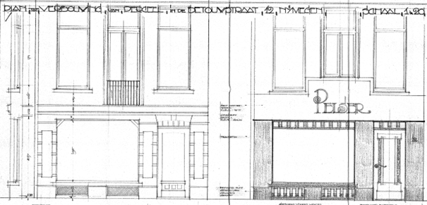 Bestaande toestand (links) versus nieuwe toestand (rechts); Plan tot verbouwing van Perceel In de Betouwstraat 12 Nijmegen, behoort bij bouwvergunning-aanvrage do 3 januari 1935 (D12.401460)
