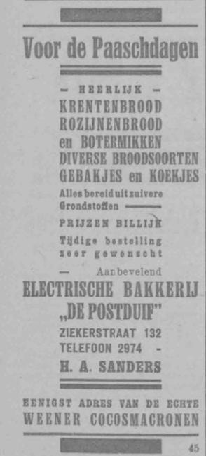 Advertentie De Postduif in 
PGNC 6/4/1928