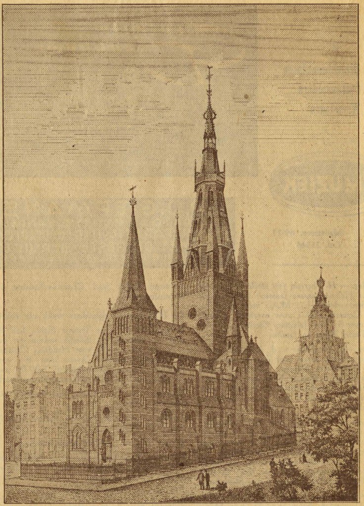 Prent Augustijnenkerk, 1884-1900 (F93697 RAN) Beschrijving: Op 28-08-1884 werd de eerste steen gelegd voor de Sint Augustinuskerk, een ontwerp van de architect Pierre Cuijpers; de neo-gotische kerk werd in 1886 ingewijd door bisschop Godschalk. Deze prent is rechts onder onleesbaar gesigneerd