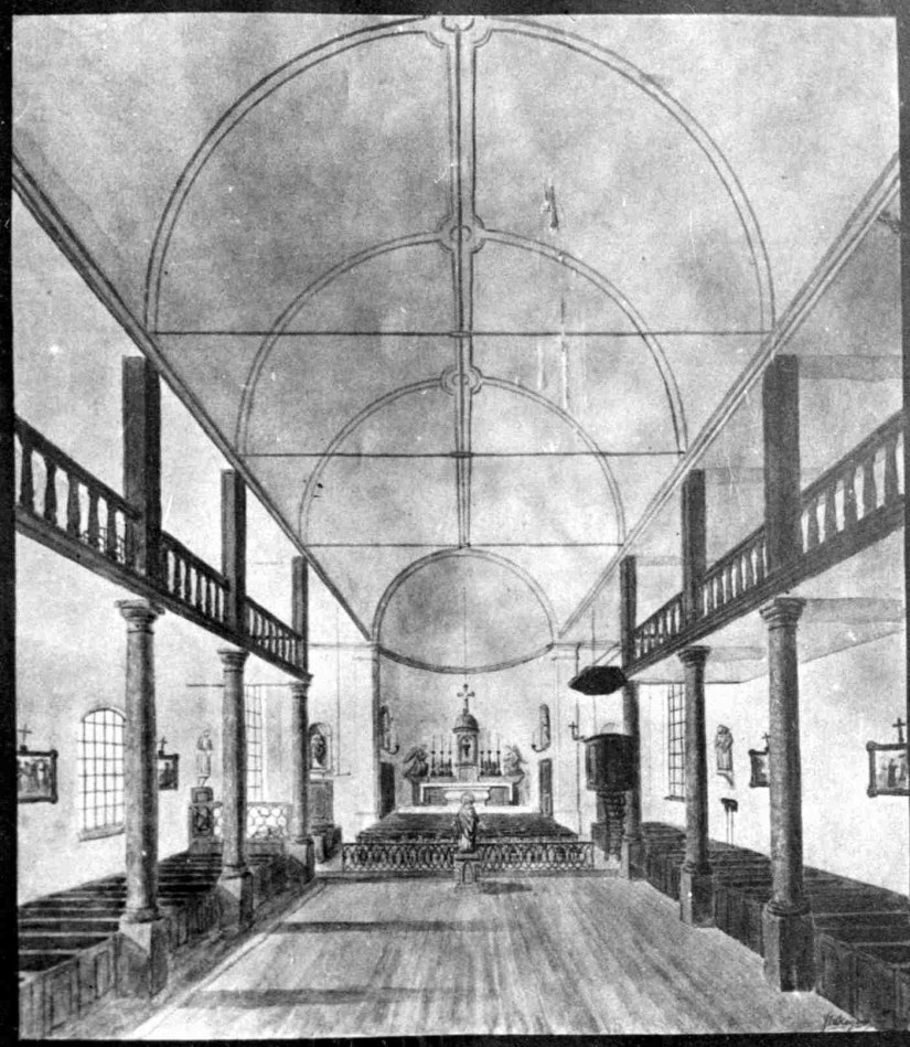 Tekening interieur oude St. Augustinuskerk, 1885 (GN14843 RAN)