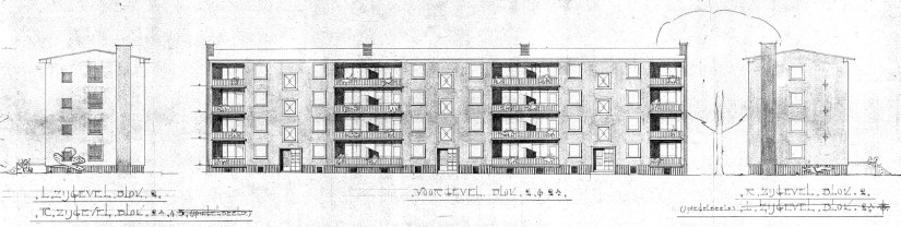 Voorgevel Blok 2 & 2a: 200 Etage woningen a.d. Wolfstraat, architect Kuipers, datum tekening september 1951 (D12.414986)