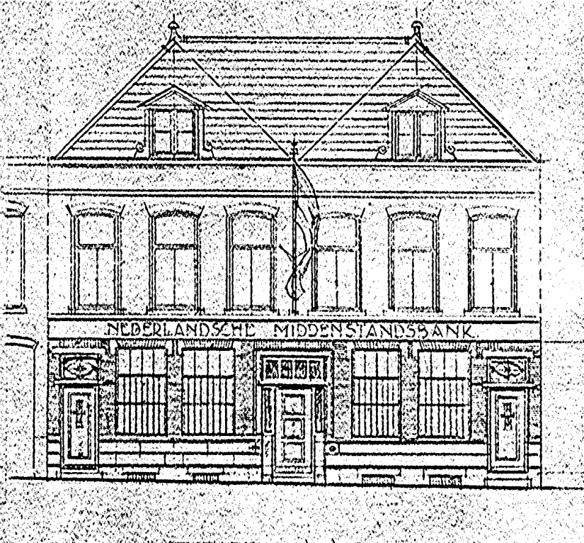 Plan tot verbouwing der perceelen van Welderenstraat 8 en 10 (daarboven 6 respectievelijk 12 gezet) te Nijmegen tot kantoor der Ned. Middenstandsbank (D12.404346)