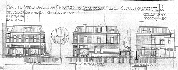 Pand St. Annastraat no 55 Ontwerp tot veranderen van het perceel gedeelte B Kad. bekend Gem. Nijmegen Sectie B. No. 1260, architect H.M. Zoetmulder, datum dossier 9-6-1931 (D12.396920)