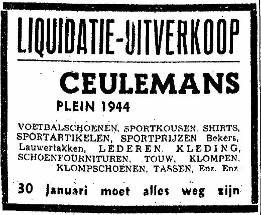 In 1954 vindt liquidatie van de winkel Ceulemans plaats (De Gelderlander 19/1/1954)