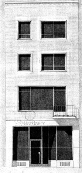 Voorgevel van een winkel met bovenwoning a/h Plein 1944 te Nijmegen v/d heer J.P.M. Flemminks, Bureau Arch. Treur, datum tekening 13-1-1952 (D12.414778)
