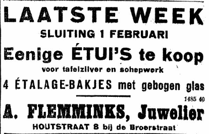 Opheffing juwelier A. Flemmings 
De Gelderlander 23/1/1922