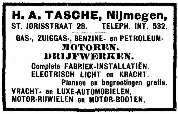 Advertentie H.A. Tasche (een van) de laatste advertenties op St. Jorisstraat 28 (PGNC 8/4/1906)