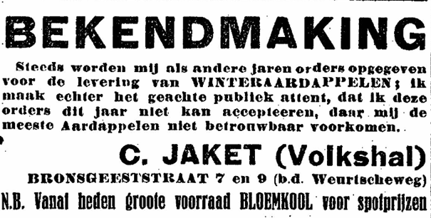 Deze afbeelding heeft een leeg alt atribuut; de bestandsnaam is afbeelding-62.png
Advertentie C. Jaket, Bronsgeeststraat 7 (De Gelderlander 10/11/1923)