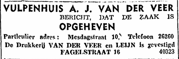 Advertentie opheffing Vulpenhuis (De Gelderlander 18/9/1946)