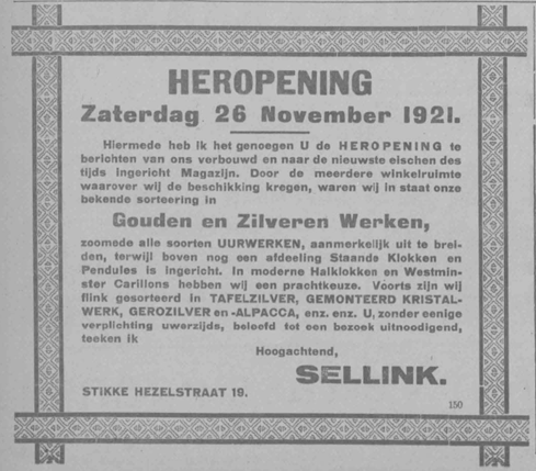 Heropening Sellink na verbouwing 1921 (PGNC 25/11/1921)