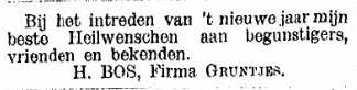 Nieuwjaarswens H. Bos, firma Gruntjes (De Gelderlander 1/1/1903)