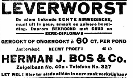 Advertentie echte Nimweegsche Leverworst (De Gelderlander 9/1/1925)