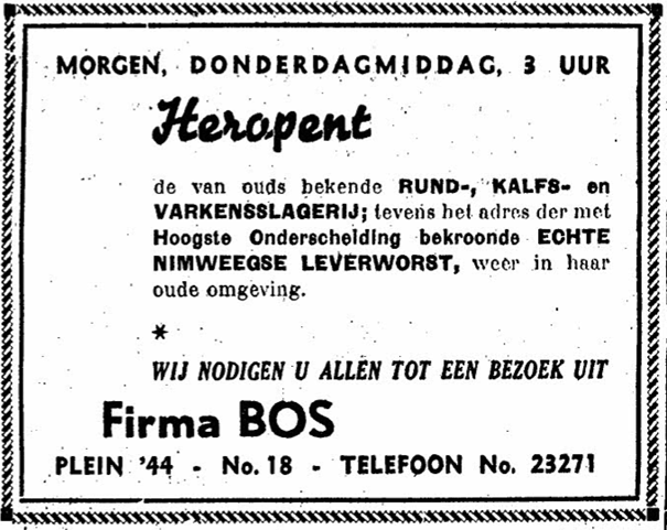 Opening Firma Bos op Plein 1944 (De Gelderlander 28/5/1952)