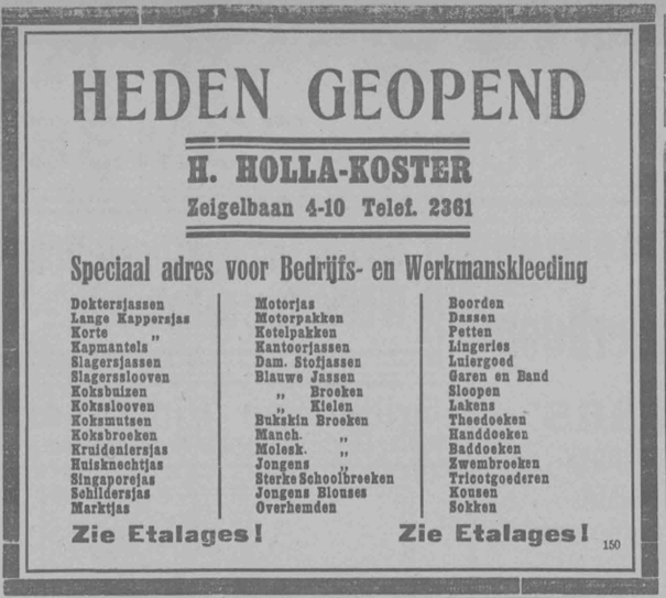 Openingsadvertentie Holla op de Zeigelbaan (PGNC 11/6/1921)