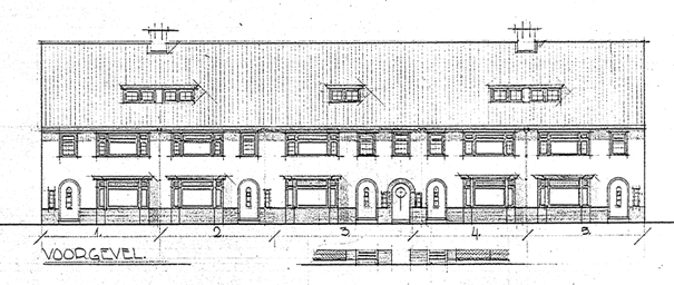 Bouwtekening Madoerastraat Bredero's Bouwbedrijf Dossier heet: Bouw van 5 van woonhuizen in afw. plan d.d. 03-03-1936 (07-04-1936)