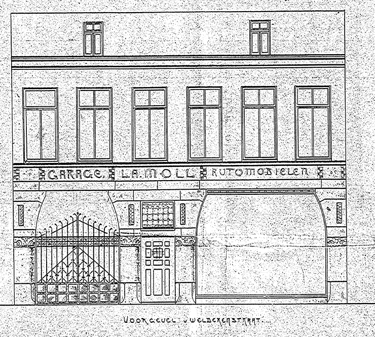 Niet doorgegaan ontwerp? Garage Moll, architect Oscar Leeuw, datum tekening januari 1907 (D12,379675)