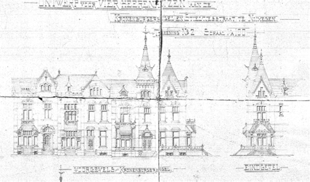 Ontwerp voor vier Heerenhuizen aan de Kronenburgersingel en Stieltjesstraat te Nijmegen, De Architecten v.d. Pluijm en Gielen, Datum tekening Dec 1898 (D12.377831)