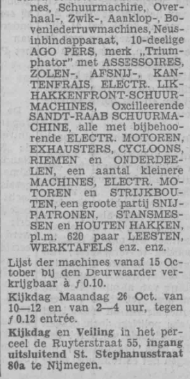 Advertentie veiling Inventaris Schoenfabriek Femina, geknipt (PGNC 17/10/1936)