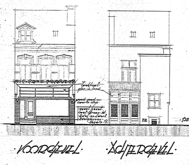 Plan tot verbouwing van een Benedenhuis tot Winkelhuis a/d van Welderenstraat No 108-110 te Nijmegen, Sectie B. 768, Architect Ebing, Datum tekening 6-5-1934 (D12.400972)