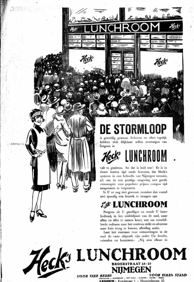 Paginagrote advertentie opening Heck's Lunchroom in De Gelderlander 30/6/1927