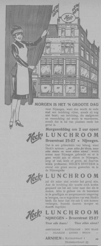 Advertentie opening Heck's Lunchroom PGNC 28/6/1927