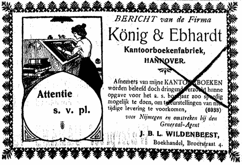 Advertentie Boekhandel Wildenbeest (De Gelderlander 16/10/1903)