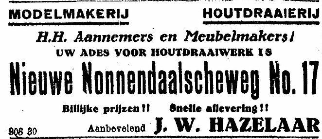 Advertentie Hazelaar Nieuwe Nonnendaalscheweg No. 17 (De Gelderlander 18/6/1924)