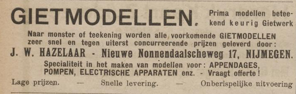 Advertentie Hazelaar voor gietmodellen (Schuttevaêr; weekblad gewijd aan de belangen van den handel en de binnenlandsche scheepvaart, jrg 36, 1925, no. 40, 17-01-1925)