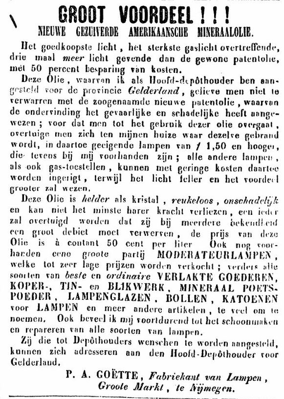 Advertentie koperslager Goette De Gelderlander 21/9/1862