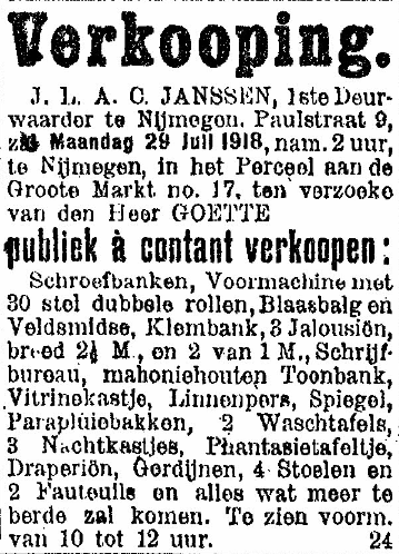 Verkoop inventaris Goette (PGNC 27/7/1918)