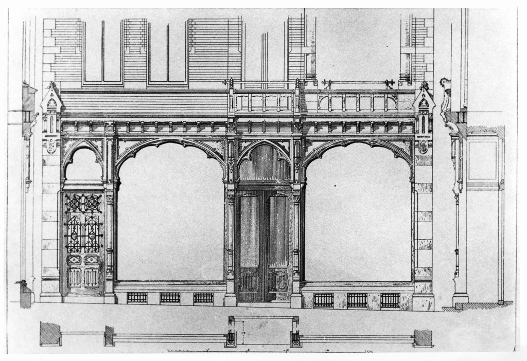Bouwtekening van winkel in kerkornamenten. Houten betimmerde puiop hardstenen sokkel (ca. 1895). Architect: D. Semmelink (Evert van de Grinten via F79315 RAN CCBYSA)