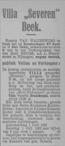Villa Severen te koop in 1922 (PGNC 15/4/1922)