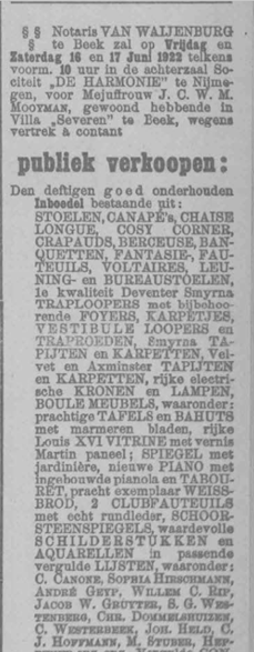 Inboedel van Mej. Mooyman uit Villa Severen te koop (PGNC 3/6/1922 geknipt, deel 1)