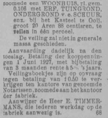 Aankondiging veiling de Van Brienenswaard (PGNC 5/2/1927 geknipt)